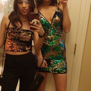 Dazzling green & gold sequin dress